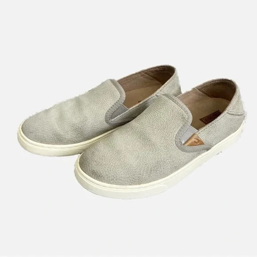 OluKai Pehuea Leather Slip On Shoes Beige Womens Sz 5 Casual Sneakers Comfort